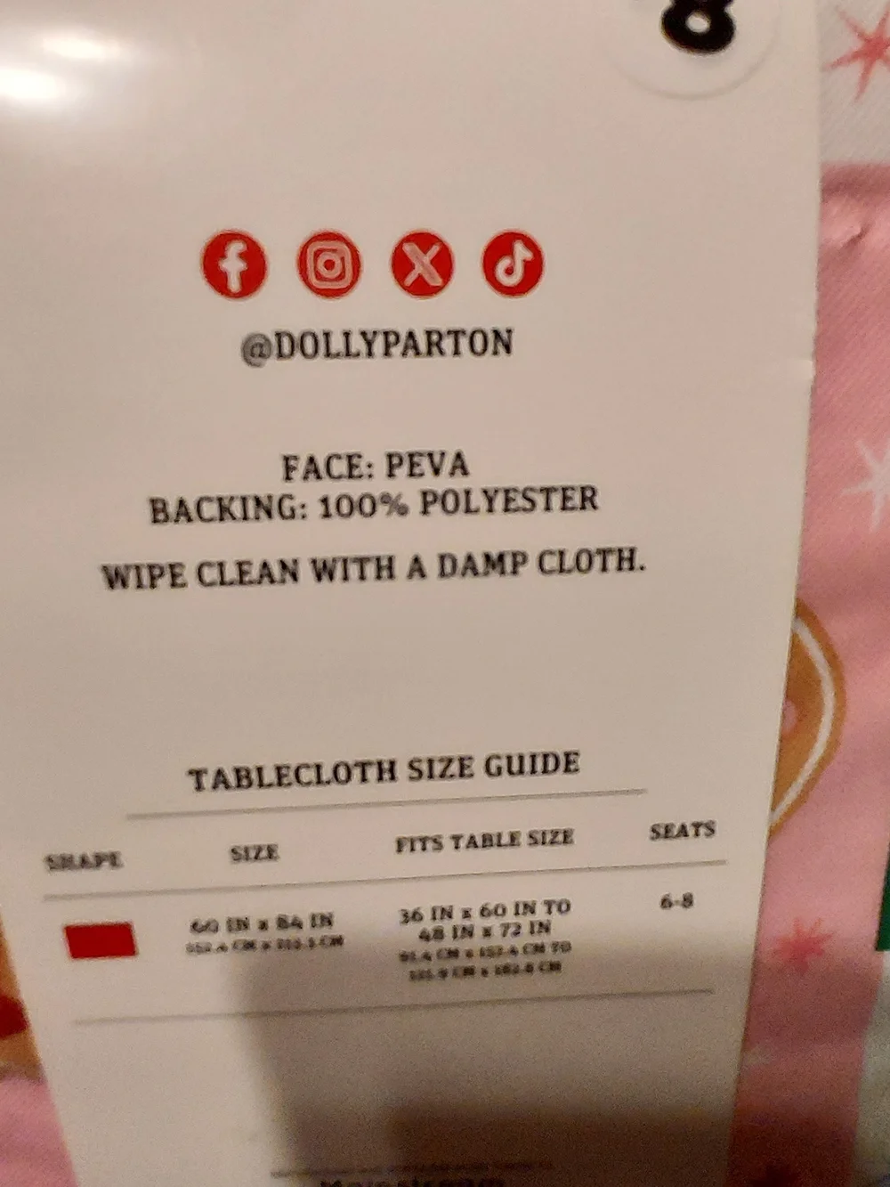 Dolly Parton PEVA Holiday Tablecloth in Red and Multi-Color New